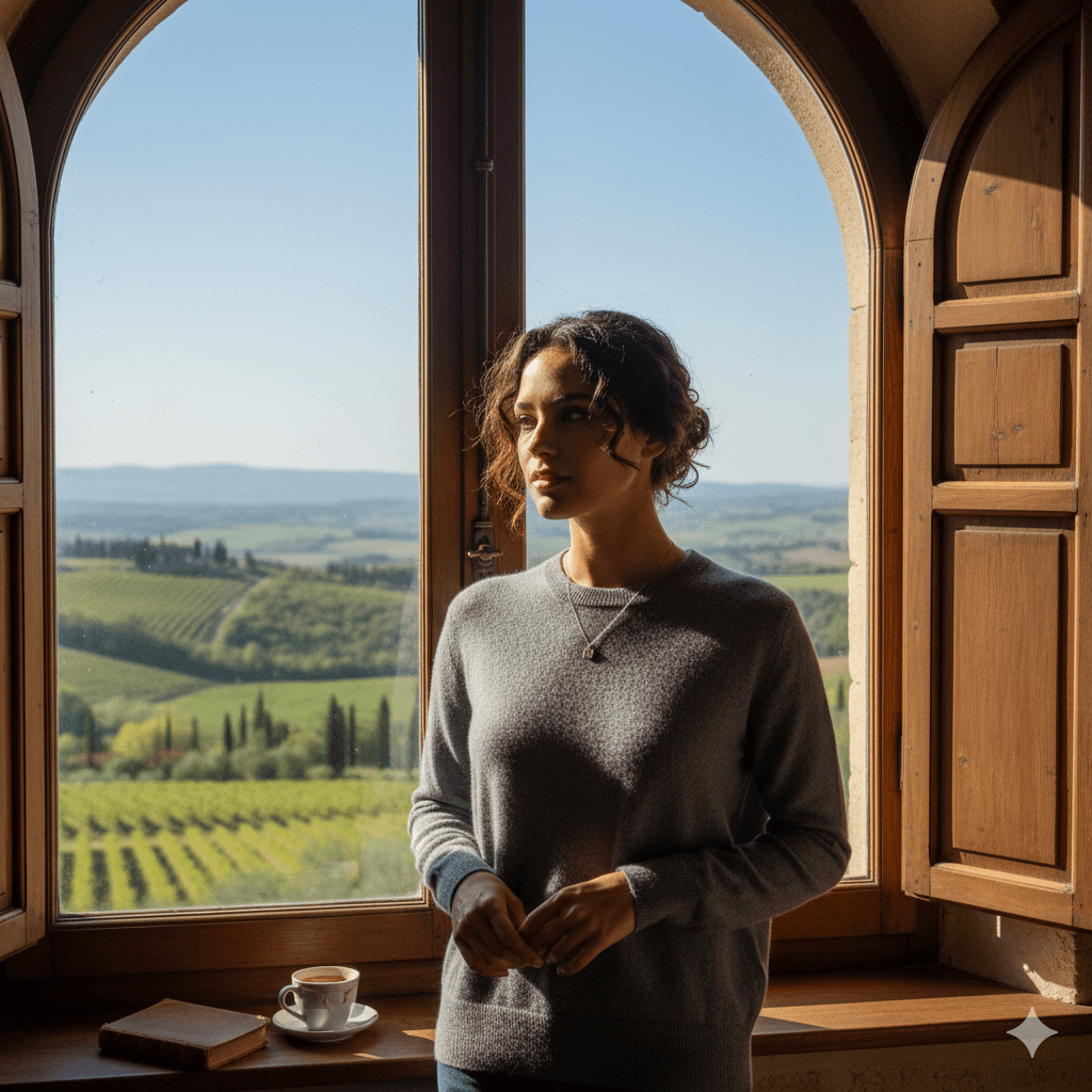 Cashmere crew neck in slate grey, front view