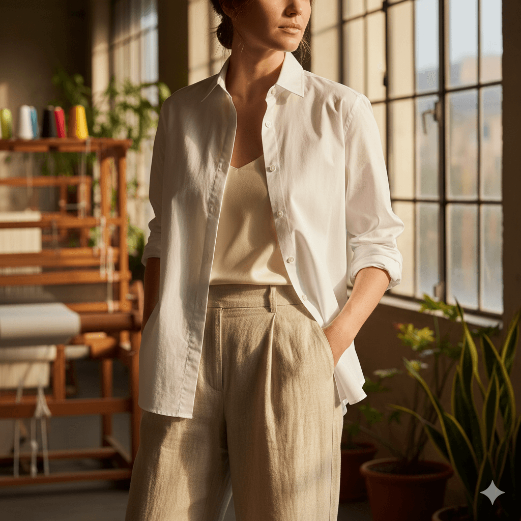 Cotton poplin shirt in white, front view